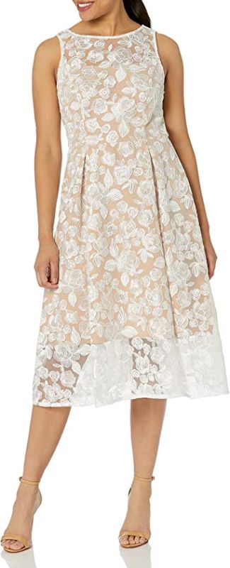 Photo 1 of Adrianna Papell Women's Embroidered Tea Length MIDI Dress Lord & Taylor
Color Ivory/Bisque 
US Size 12 
