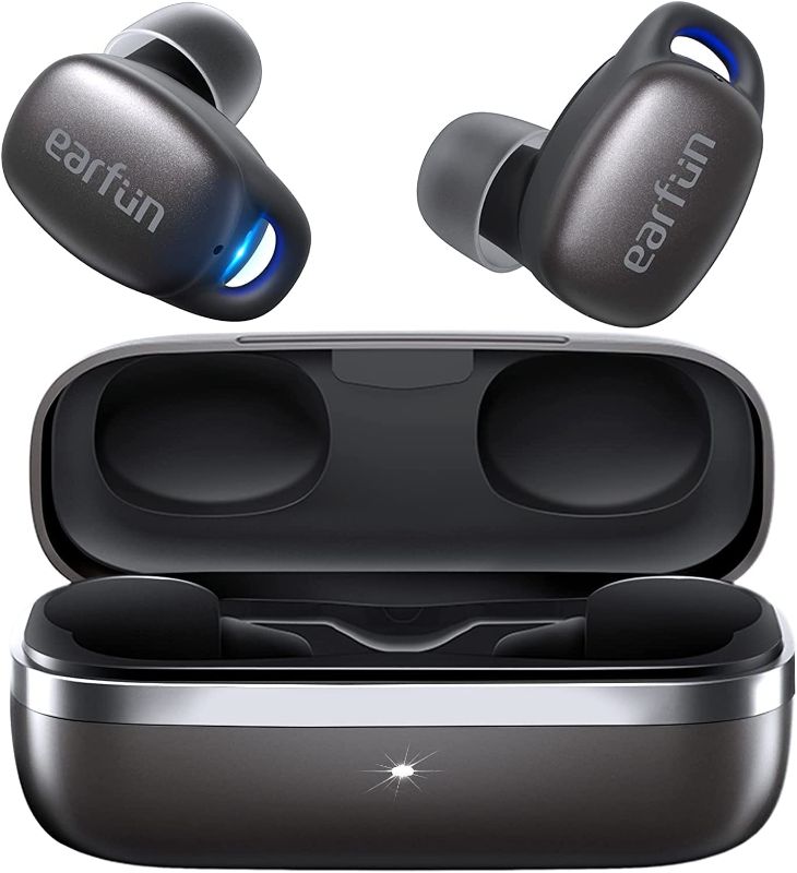 Photo 1 of EarFun Free Pro 2 Wireless Earbuds, Hybrid Active Noise Cancelling Earbuds, Bluetooth 5.2 Earbuds with 6 Mics, Stereo Sound Deep Bass in-Ear Headphones, Earphones Game Mode, Wireless Charging, 
color Black
