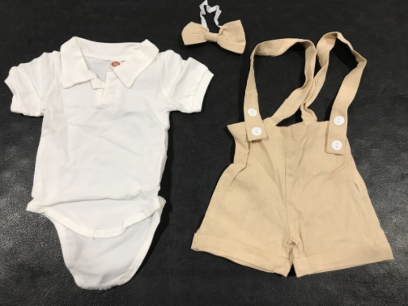 Photo 1 of bilison Baby Boys Clothes Gentleman Outfits Suits, Infant Long Sleeve Romper+Bib Pants+Bow Tie Clothing Set
color white/beige
size 90