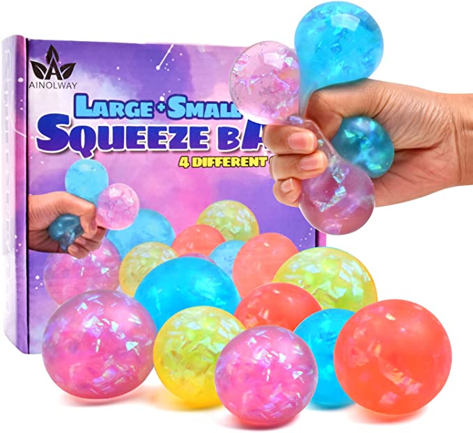 Photo 1 of A AINOLWAY Glitter Stress Balls for Adults and Kids Squishy Ball Fidget Toys Sensory Squeeze Ball Toy(C- Water 8 Pack)
