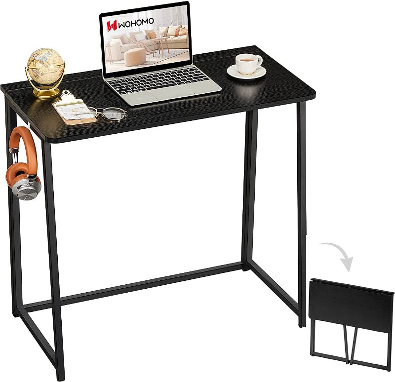 Photo 1 of WOHOMO Folding Computer Desk, Small Writing Foldable Desk 31.5", Space-Saving Laptop Table, Easy Assemble Workstation for Home Office,Black