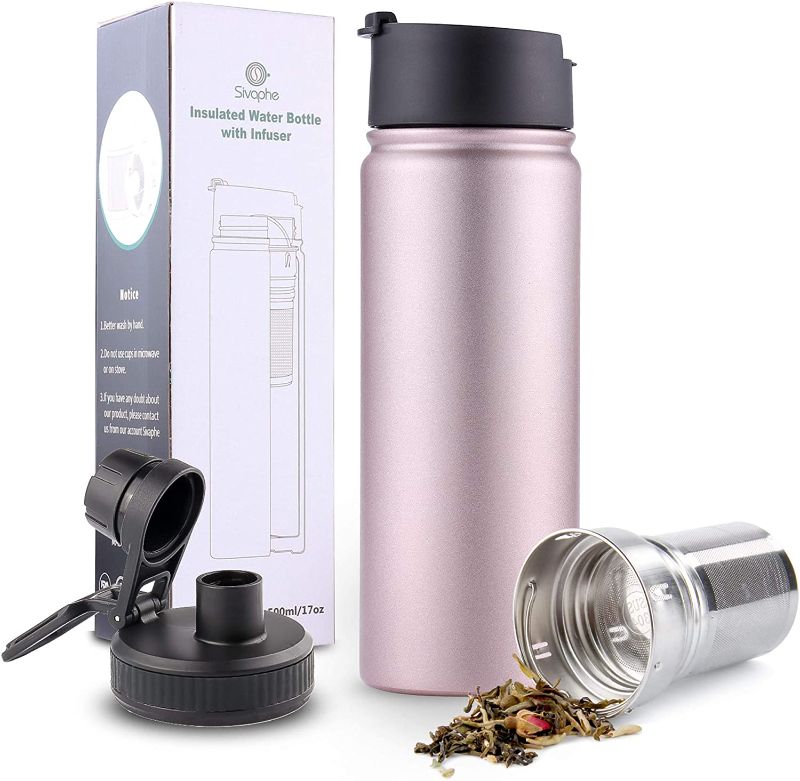 Photo 1 of Infuser Travel Mug with Removable loose leaf Tea Strainer Bottle 18/8 Stainless Steel Insulated Tumbler Rosegold