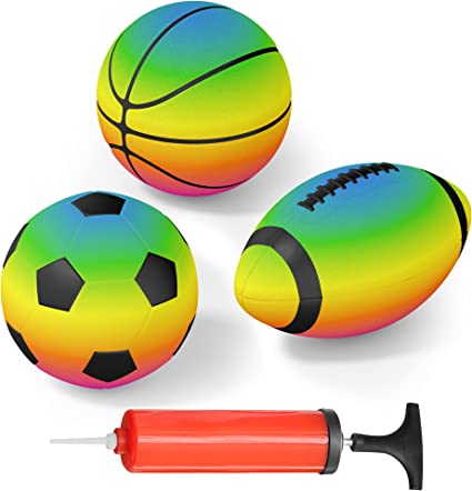 Photo 1 of BESTKID BALL Indoor 3 Mini Balls Set - Inflatable Small Basketball Soccer Ball Football - Included Pump and Needle - Rubber Material - Ideal Gifts for Toddlers Kids Boys Girls 6 inch (Rainbow)
