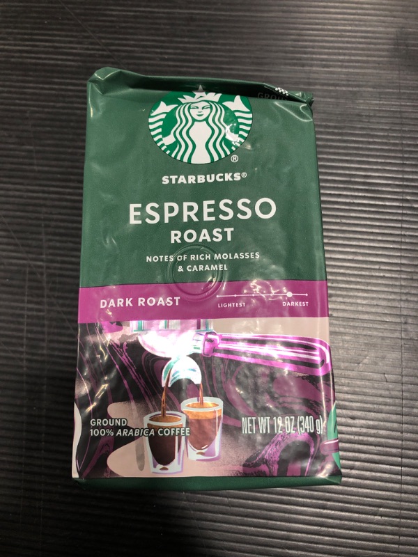 Photo 2 of Starbucks Ground Coffee, Espresso Roast, Dark Roast Coffee with Notes of Rich Molasses & Caramel, Ground 100% Arabica Coffee, 12-Ounce Bag ----expires dec 2022