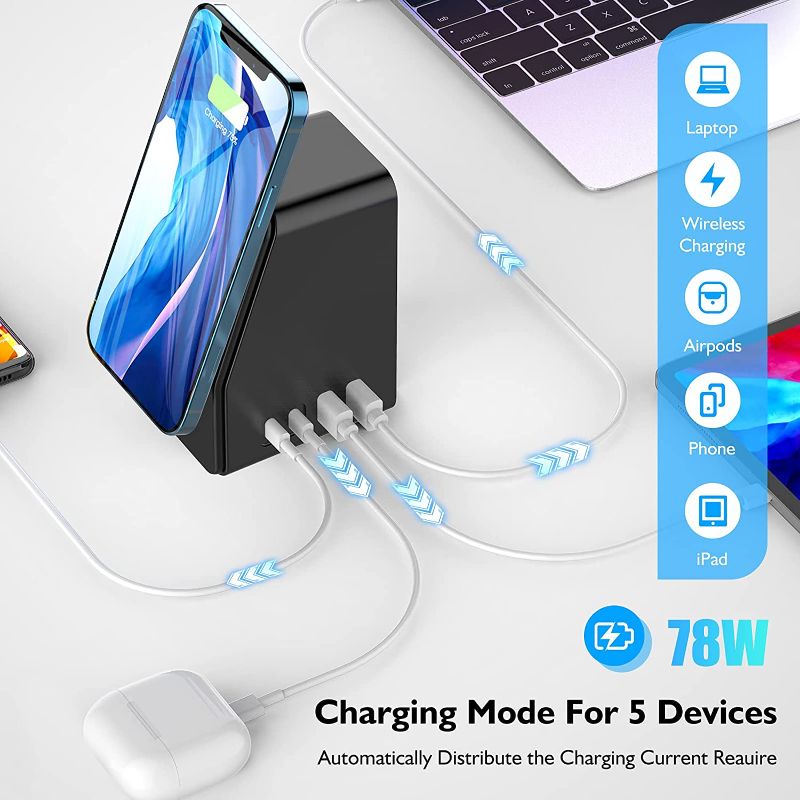 Photo 1 of 
Magnetic Wireless Charging Station for Iphone12/13/14, 78W Multiport USB C Chargers with 45W PD Fast Charger for MacBook Pro/Air, 18W Power Adapter for IPAD and 4 Ports for Magsafe, Apple Products
