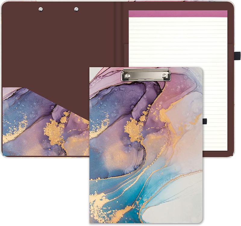 Photo 1 of Hongri Clipboard Folio with Refillable Lined Notepad and Interior Storage Pocket for Students, Classroom, Office, Women, Man, Cute Custom Pattern, Size 12.8" x 9.2" ,Pink Gold Marble
