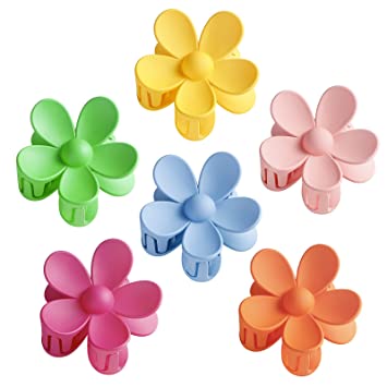 Photo 1 of 6 PCS Flower Hair Clip, TEKI Large Hair Clips Non-slip Matte Flower Shaped Jaw Hair Claw Clips Hair Accessories for Women Girls Long Thick Hair (Middle-Color-B)
