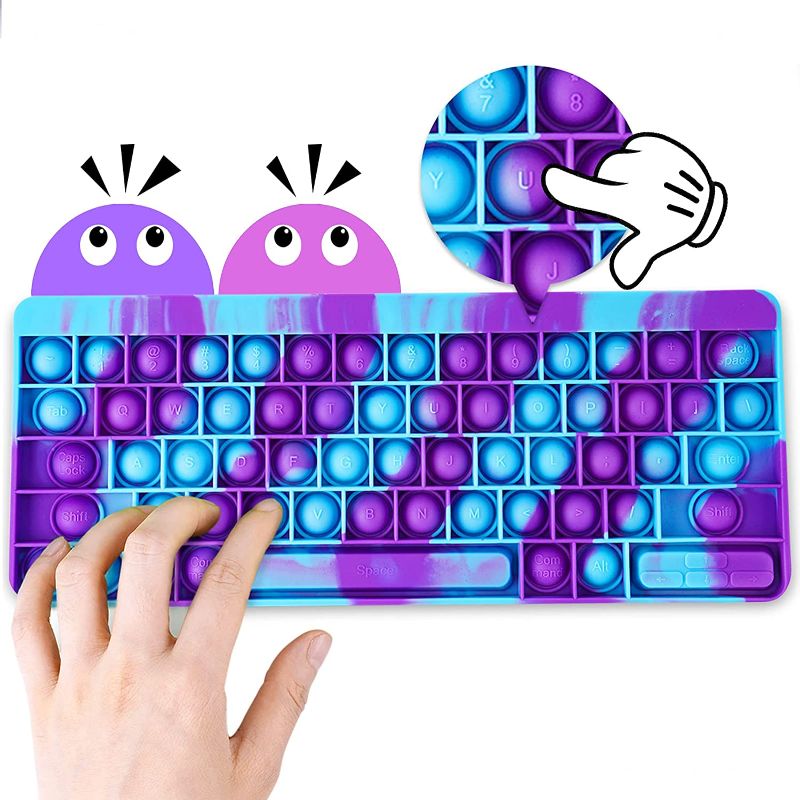 Photo 1 of  Silicone Keyboard Push Pop Fidget Sensory Toy Multicolor Large Size Typing Learning Squeeze Hand Fidget Stress Reducer Anxiety Relief Bubble Popper for Kids & Adults (Purple/Blue Tie-Dye) 