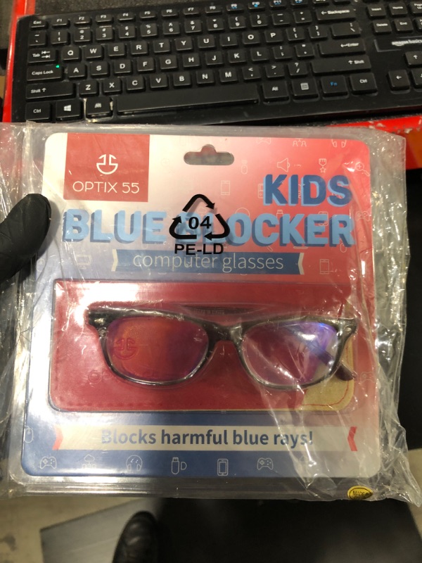 Photo 2 of Blue Light Blocking Glasses Girls & Boys | Anti Eyestrain Blue Light Glasses Kids Computer Gaming Glasses (Ages 3-10) | Flexible Grey Square Frames with Red Temples Video Phone Screen Eyeglasses