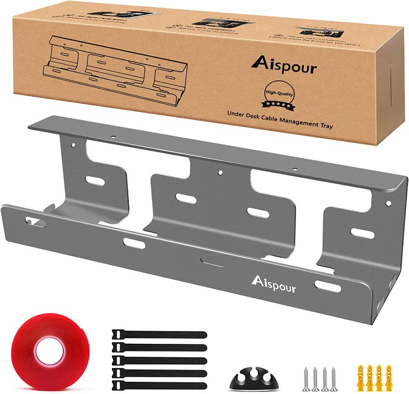 Photo 1 of Under Desk Cable Management Tray, Steel No Drill Under Desk Wire Management Tray, 15.7'' Under Desk Tray for Cords, Cable Management Organizer Office Desk Cable Raceway Tray
