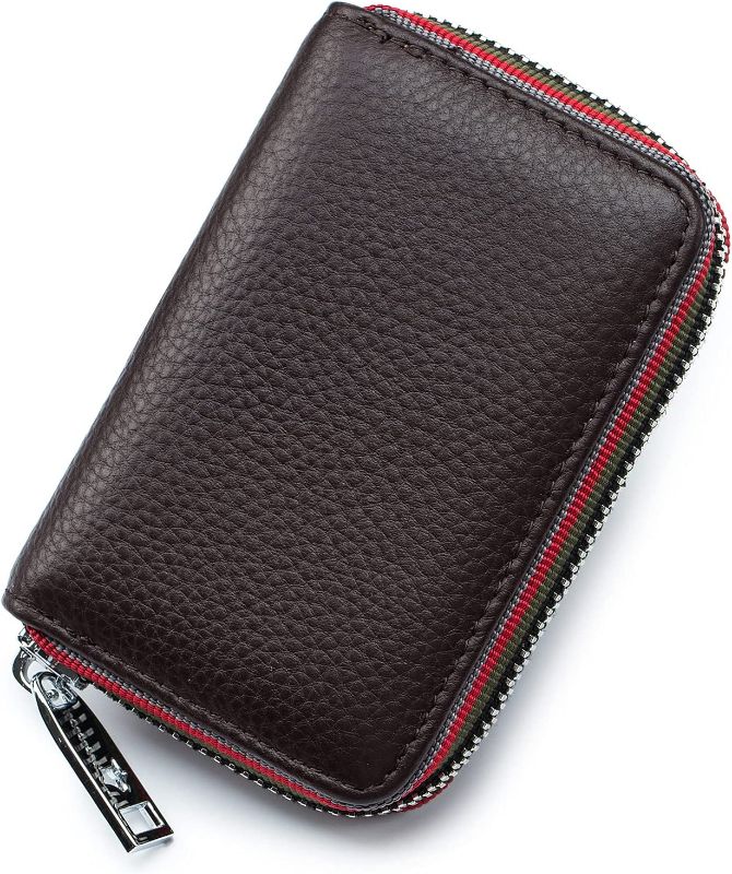 Photo 1 of Credit Card Holder For Women Men Zipper Leather Card Wallet Small (Coffee) 