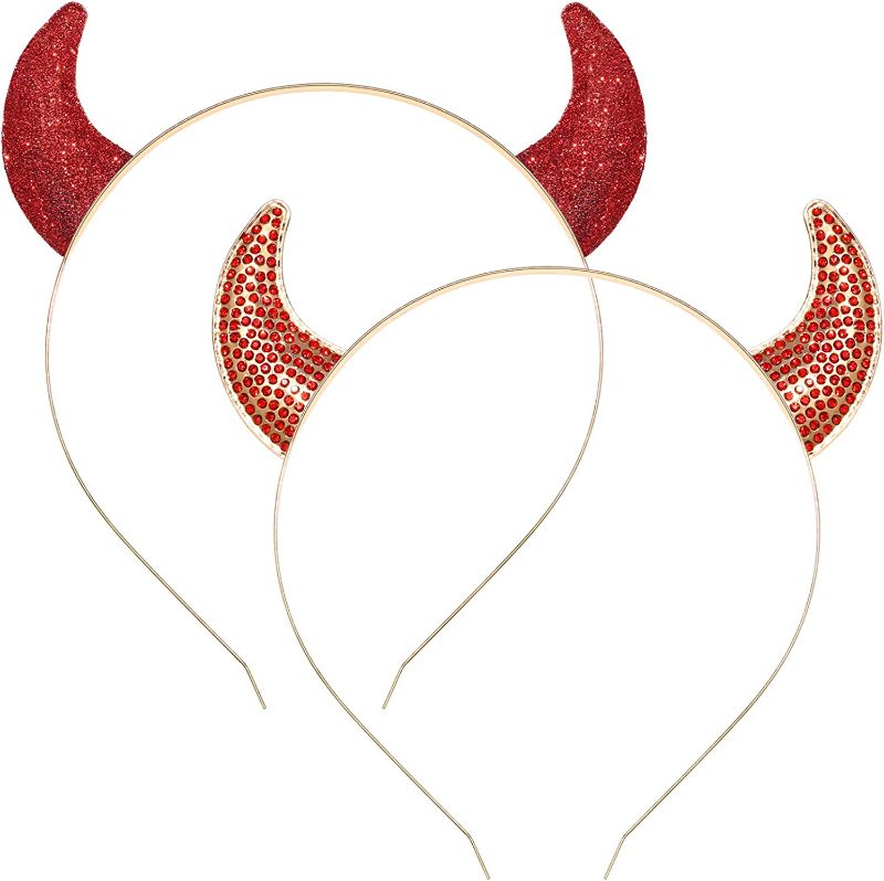 Photo 1 of  Devil Horns Headband Glitter Shining Rhinestone Halloween Headband