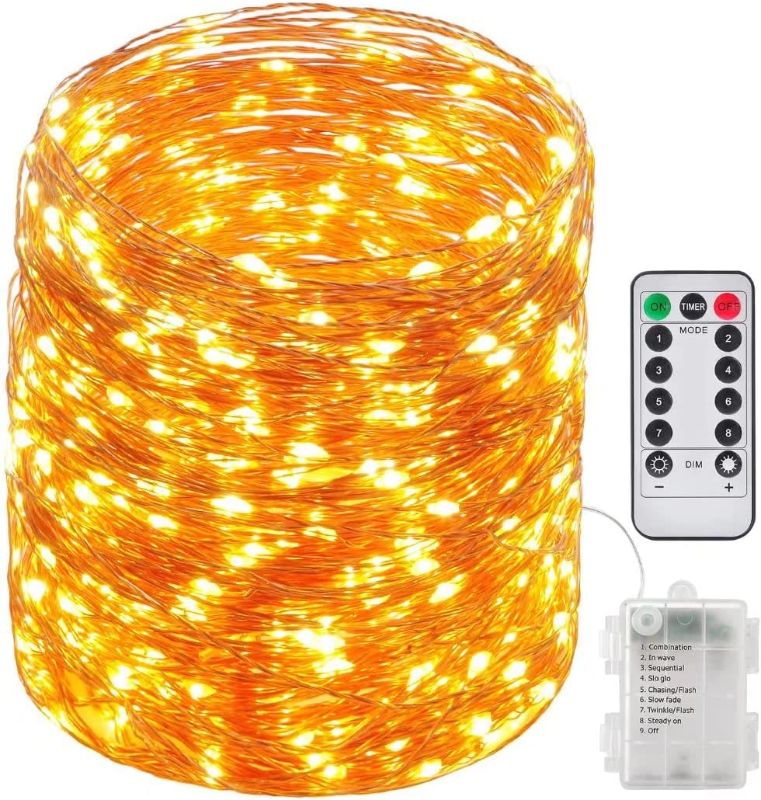 Photo 1 of  Fairy Lights, 66ft 200 Led Outdoor String Lights, Waterproof Battery Operated Copper 8 Lighting Modes, Chir