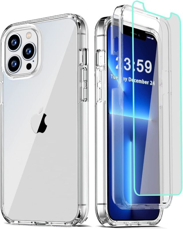 Photo 1 of iPhone 13 Pro Case 6.1 Inch, with [2 x Tempered Glass Screen Protector] Clear 360 Full Body Protective Coverage Silicone 14 ft Drop