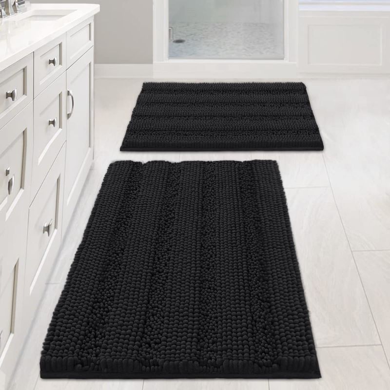 Photo 1 of 2 Piece Bathroom Set Non Slip Thick Shaggy Chenille Bathroom Rugs Soft Bath Mats for Bathroom Extra Absorbent Floor Mats Bath Rugs Set for Kitchen/Living Room (20" x 32"/17" x 24", Taupe) 