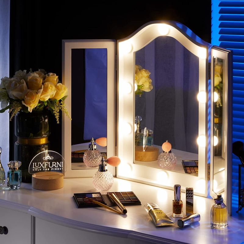 Photo 1 of  Vanity Lighted Tri-fold Makeup Mirror with 10 Dimmable LED Bulbs, Touch Control Lights Tabletop