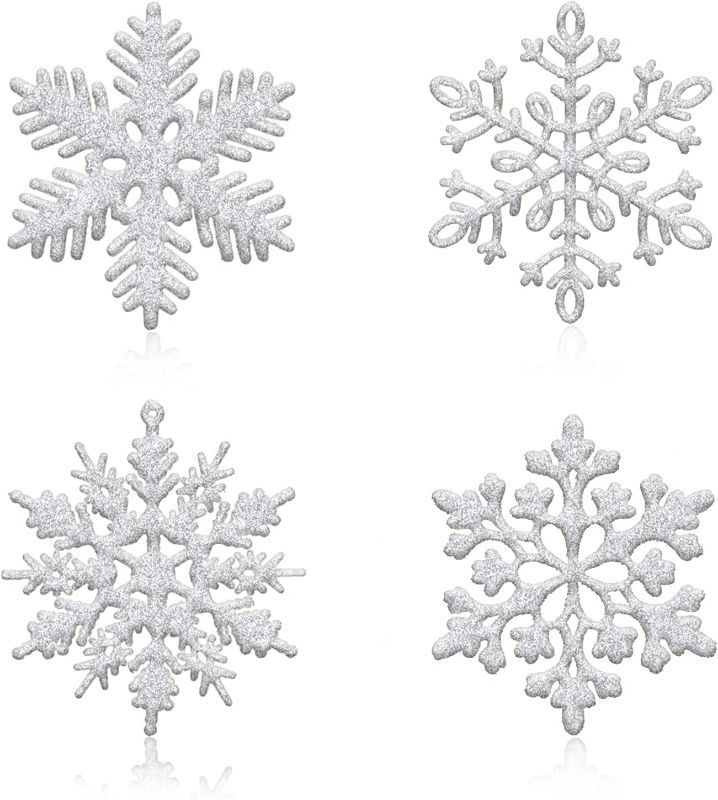 Photo 1 of 36pcs SILVER Glitter Snowflake Ornaments