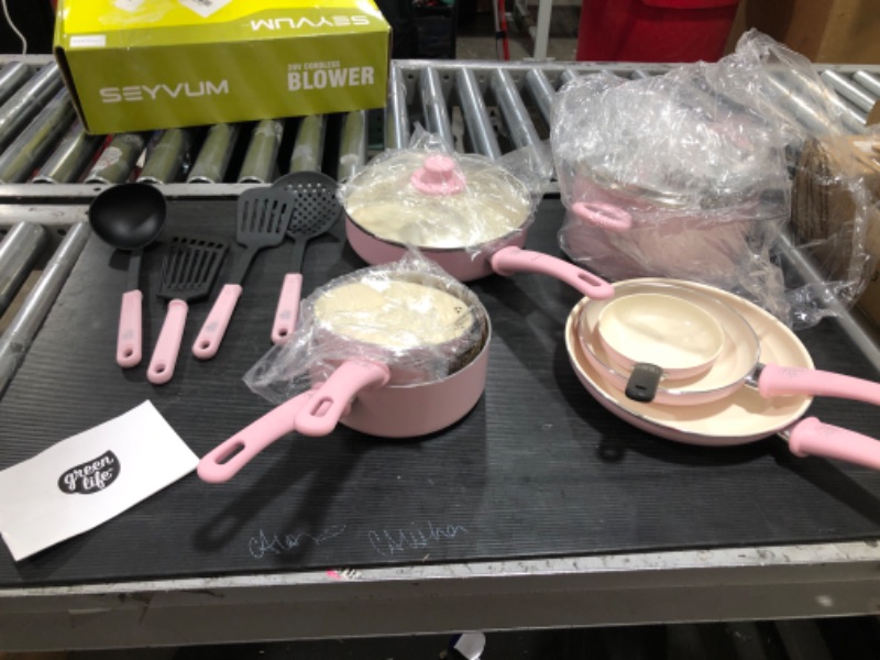 Photo 1 of  16 Piece Cookware Pots and Pans Set, PFAS-Free, Dishwasher Safe, Soft Pink 16 Piece Cookware Set Soft Pink
