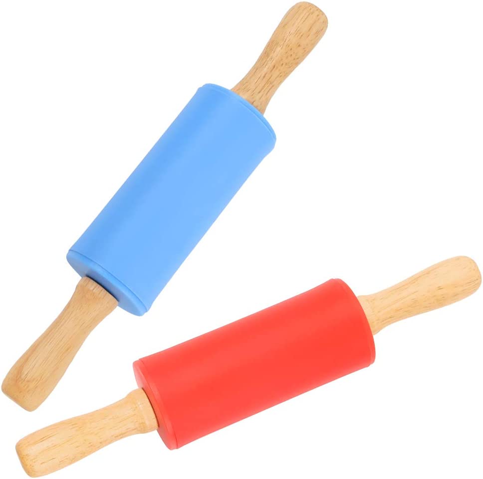 Photo 1 of Koogel 9 Inch Mini Rolling Pin, 2 Pcs Kids Rolling Pin Small Rolling Pin Handle Rolling Pin for Home Kitchen Children Cake 