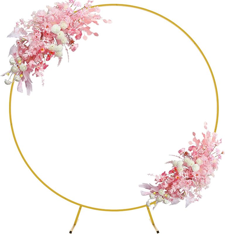 Photo 1 of Asee'm Round Backdrop Stand 6.6ft Circle Balloon Arch Frame Metal Circle Arch Stand for Wedding Birthday Party Baby Shower Graduation Decoration (Gold) 