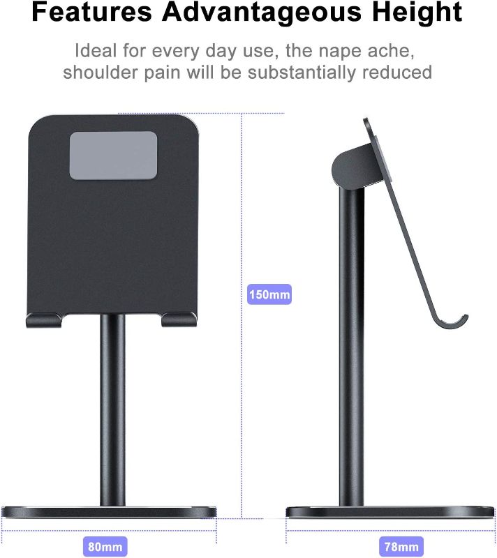Photo 1 of ATUMTEK Universal Cell Phone Stand, Aluminium Alloy Adjustable Phone Stand Holder for Desk Compatible with iPhone 12/11 Pro/XS Max/XR/XS/X/8/7 Plus, iPad, Samsung, Tablets and Smartphones - Black