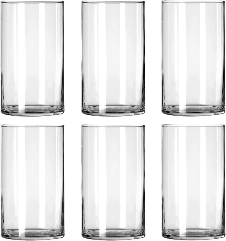 Photo 1 of 6 Pack Clear Glass Cylinder Vases, Table Flowers Vase,Candle Holder for Wedding Decorations and Formal Dinners (6 Inch) 