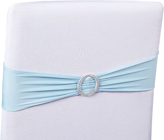 Photo 1 of 15Pack Light Blue Chair Sashes with Buckles for Wedding Reception, Baby Shower, Birthday Party
