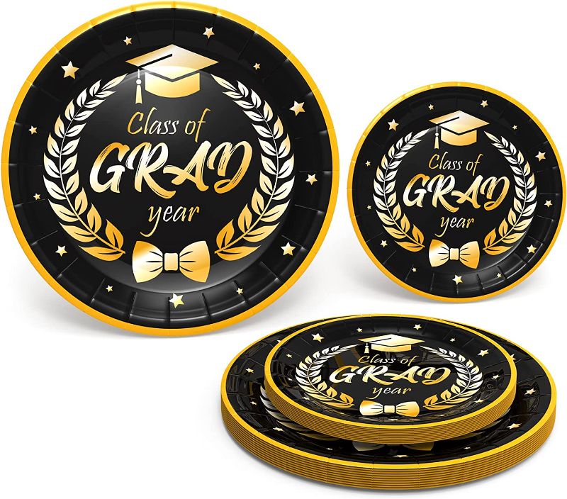 Photo 1 of 2023 Graduation Party Supplies, Graduation Party Decorations 2023, Disposable Dinnerware Set Graduation Paper Plates Congrats Grad! Including 24 Pcs Dinner Plates and Dessert Plates Serves 24 Guests 