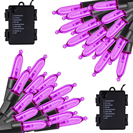 Photo 1 of Twinkle Star Outdoor Halloween Lights Battery Operated 50 LED Mini String Light with 8 Modes, 16ft Waterproof Fairy Lights for Garden Patio Wedding Wreath Party Decoration (Purple, 2 Pack)
