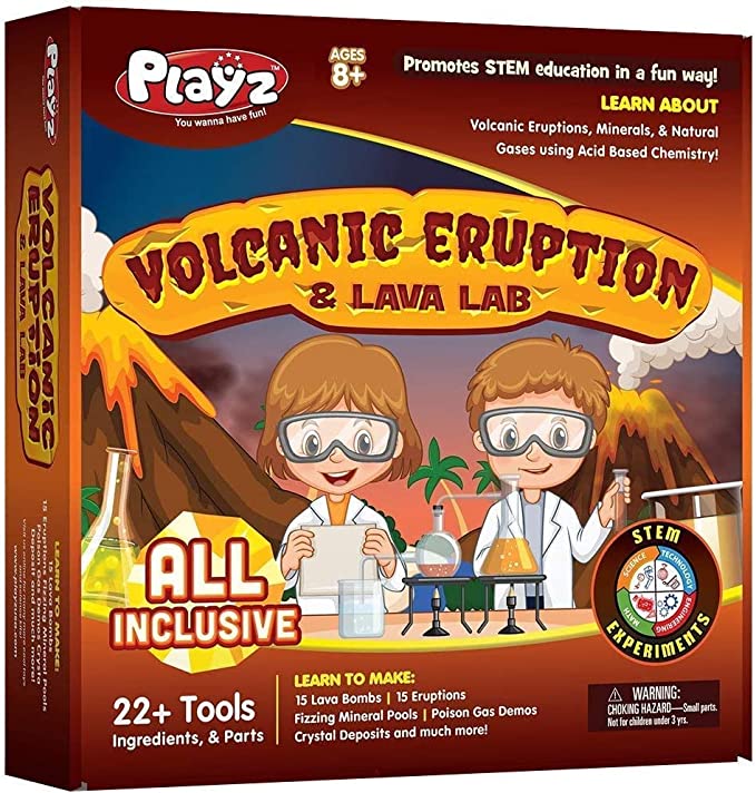 Photo 1 of  Playz Volcanic Eruption & Lava Lab - Educational Science Kits for Kids Age 8-12+ with 22+ Tools to Make Lava Bombs, Volcano Eruptions, & More - Chemistry Toys for Boys, Girls, Teenagers 