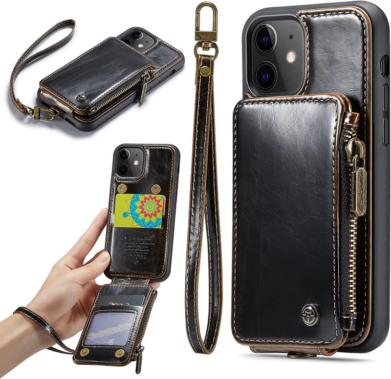 Photo 1 of Balleen.E Compatible with iPhone 12/12 Pro Wallet Case with RFID Blocking Card Holder, Luxury PU Leather Zipper Flip Phone Wallet Case with Wrist Strap for iPhone 12/12 Pro 6.1 Inch (Brown) 