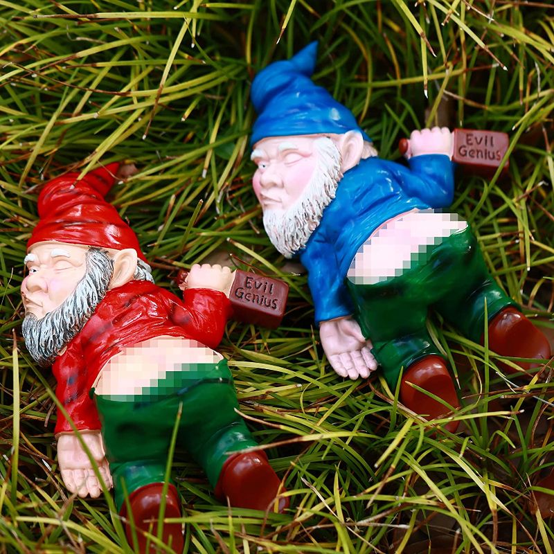 Photo 1 of 2 Packs Funny Garden Gnomes Statues Decorations Naughty Garden Gnome Sculptures Decor for Home Outdoor Yard Patio Lawn Landscape Dwarf Figurines