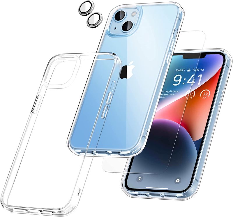 Photo 1 of [ iPhone 14 Plus] Aven 5 in 1 for iPhone 14 Plus Case Clear, with 3 Tempered Glass Screen Protectors + 2 Independent Camera Lens Protectors 6.7 Inch - Crystal Clear 