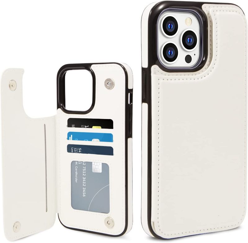 Photo 1 of Compatible with iPhone 14 Pro Max 6.7 inch Wallet Case , KSWNG Slim Protective Case with Card Holder, Flip Soft PU Leather Magnetic Durable Shockproof Cover (White) 