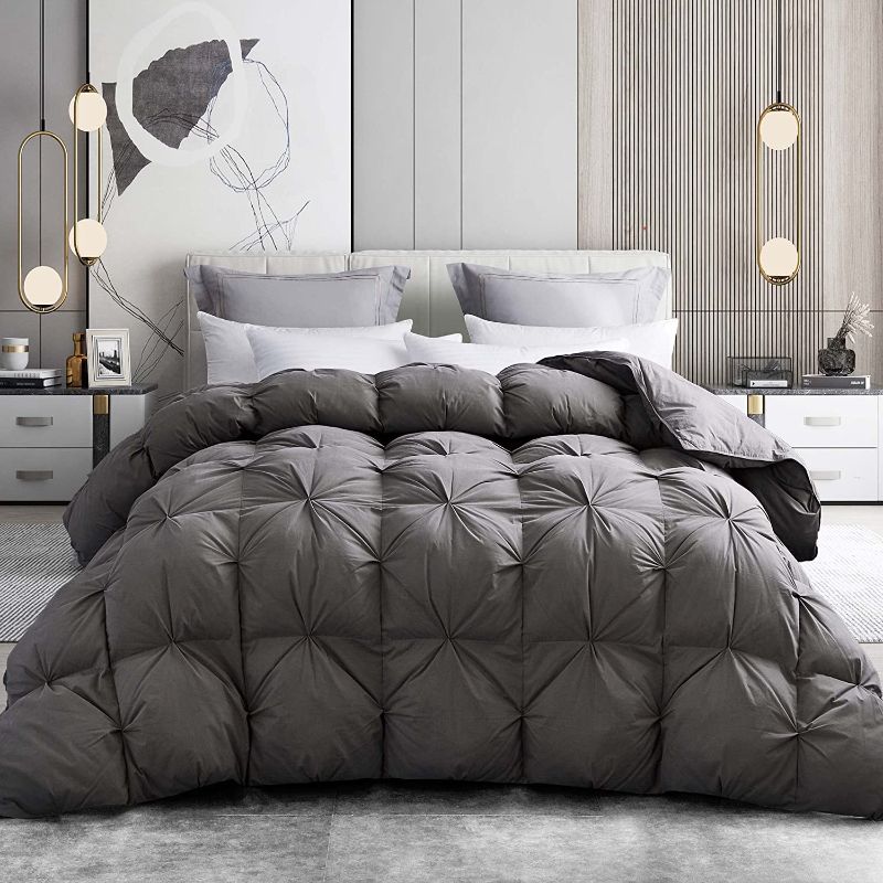 Photo 1 of [Oversize California King 108"x98"]  Goose Feathers Down Comforter All Season - Luxury 100% Natural Cotton 1200 Thread Count 750 Fill Power with Tabs Grey Duvet Inserts- Pinch Pleat Design 