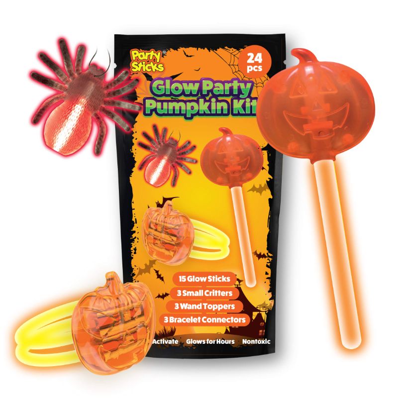 Photo 1 of Glow Critters and Halloween Trick or Treat Glow Skeletons and Pumpkins - Glow Sticks Party Favors - Glow in the Dark Party Supplies Pumpkins 24ct - BUNDLE OF 10