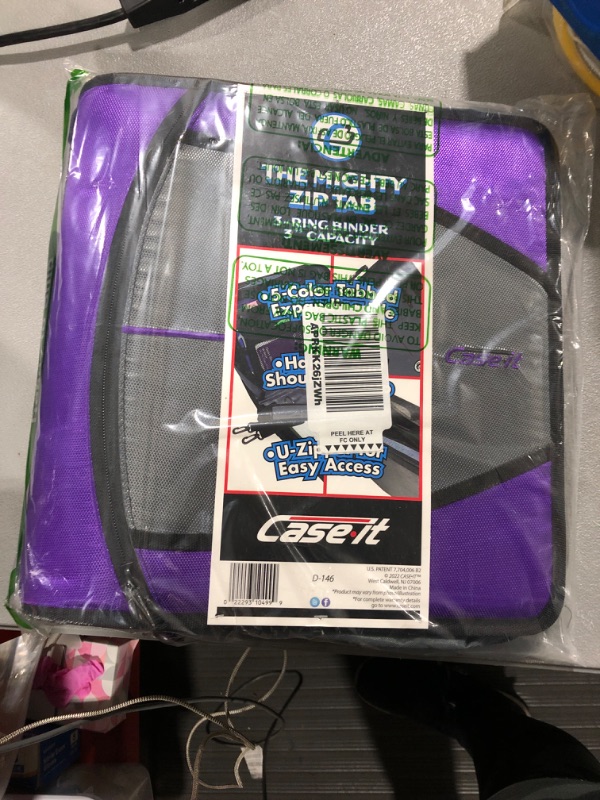 Photo 2 of Case-it The Mighty Zip Tab Zipper Binder - 3 Inch O-Rings - 5 Color Tab Expanding File Folder - Multiple Pockets - 600 Sheet Capacity - Comes with Shoulder Strap - Purple D-146 Purple Single