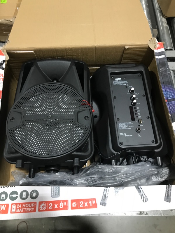 Photo 1 of QFX Rechargeable Bluetooth Speakers W/ Microphones and Stands Set of 2
