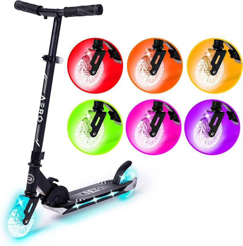 Photo 1 of Aero Kick Scooter for Kids Ages 6-12 with Dynamic RGB Lights, Foldable and Height Adjustable, 2 Wheel Scooters for Kids 6 Years and up with Glowing Deck and Light up Clear Wheels