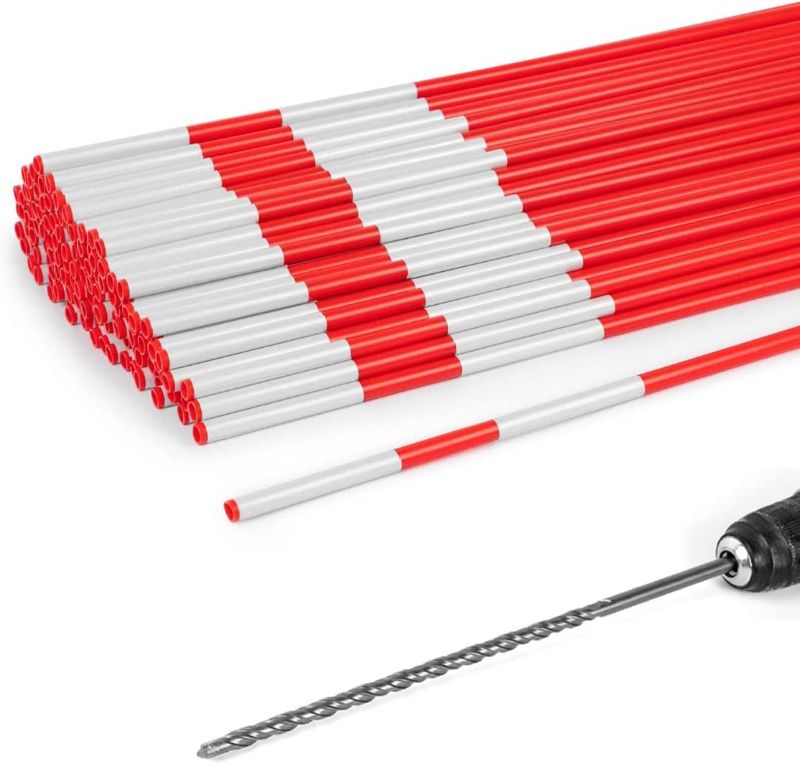 Photo 1 of 25 Pack 36" Hollow Plastic Reflective Snow Stakes, Flexible Driveway Markers, Includes 12" Installation Drill Bit, 3/8" Diameter (25) 