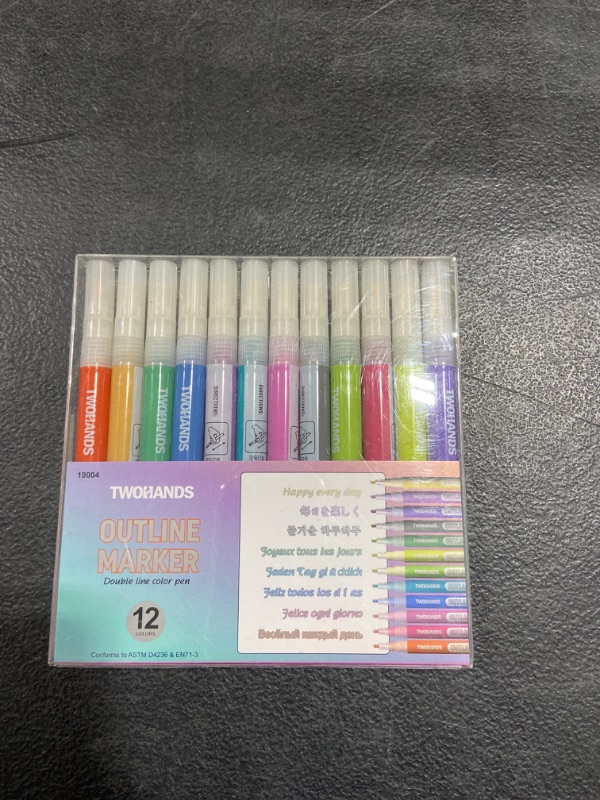 Photo 2 of TWOHANDS Outline Markers,Glitter Pens,Metallic Markers,Fun Pens,12 Assorted Colors,Great for drawing lines on Paper,Posters,Greeting and Gift Cards 19004