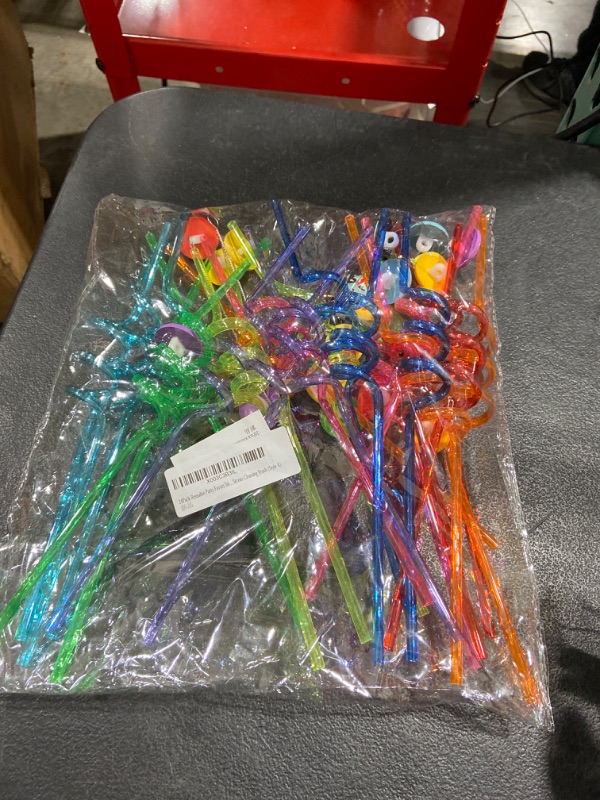 Photo 2 of 24Pack Reusable Party Favors Straws for Birthday Party Supplies, Cartoon Themed Plastic Rainbow Drinking Straws with 2 PCS Straws Cleaning Brush (Style Aa)