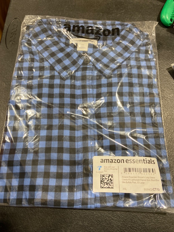 Photo 2 of Amazon Essentials Women's Classic-Fit Long-Sleeve Lightweight Plaid Flannel Shirt XX-Large Black/Blue, Mini Buffalo Plaid