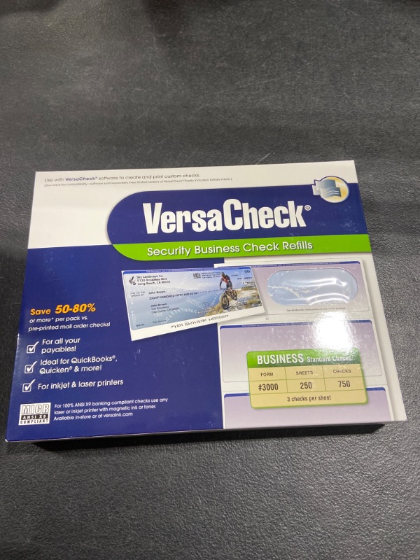 Photo 2 of VersaCheck Secure Checks - 750 Blank Business Checks - Blue Prestige - 250 Sheets Form #3000 - 3 Per Sheet