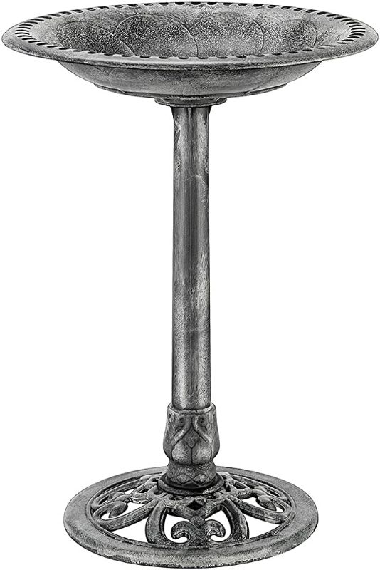 Photo 1 of  28 Inch Height Polyresin Lightweight Antique Outdoor Garden Bird Bath Gray