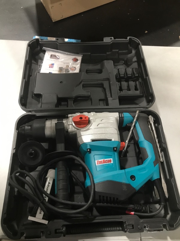 Photo 3 of ENEACRO 1-1/4 Inch SDS-Plus 13 Amp Heavy Duty Rotary Hammer Drill, Safety Clutch 4 Functions with Vibration Control Including Grease, Chisels and Drill Bits with Case
