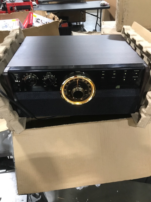 Photo 1 of Victrola Empire Mid-Century 6-in-1 Turntable with 3 Speed Record Player, Bluetooth Connectivity, Radio, Cassette and CD Player (Espresso) Espresso Record Player