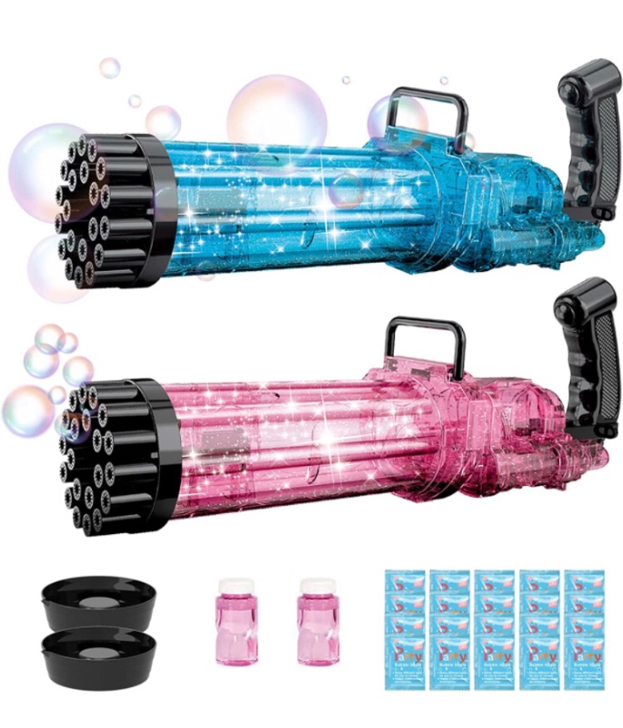 Photo 1 of 2Pcs 21 Hole Bubble Gun with Bubble Solution for Kids That Can Make Massive Bubbles, Electronic Automatic Bubble Blower with Lights,as Summer Gifts for 3 4 5 6 7 8 9 10 Year Old Boys Girls Toddler