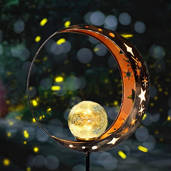 Photo 1 of  Garden Solar Light Outdoor Decorative, Moon Decor, Crackle Glass Ball Metal Garden Stake Light for Pathway, Lawn, Patio, Yard