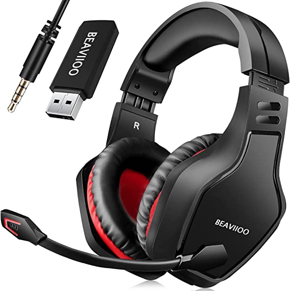 Photo 1 of BEAVIIOO 2.4G Wireless Gaming Headset with Mic for PC PS4 PS5 Playstation 4 5, Bluetooth Gaming Headphones with Microphone for Laptop, Wired Mode for Controller, 50 Hours Battery SIZE LARGE 